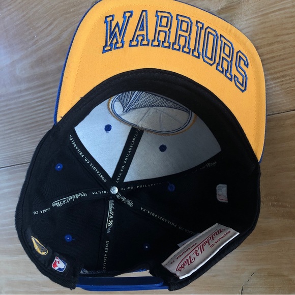 Mitchell & Ness Golden State Warriors Black/Blue Snapback Hat - Embroidered Bill - Picture 5 of 12
